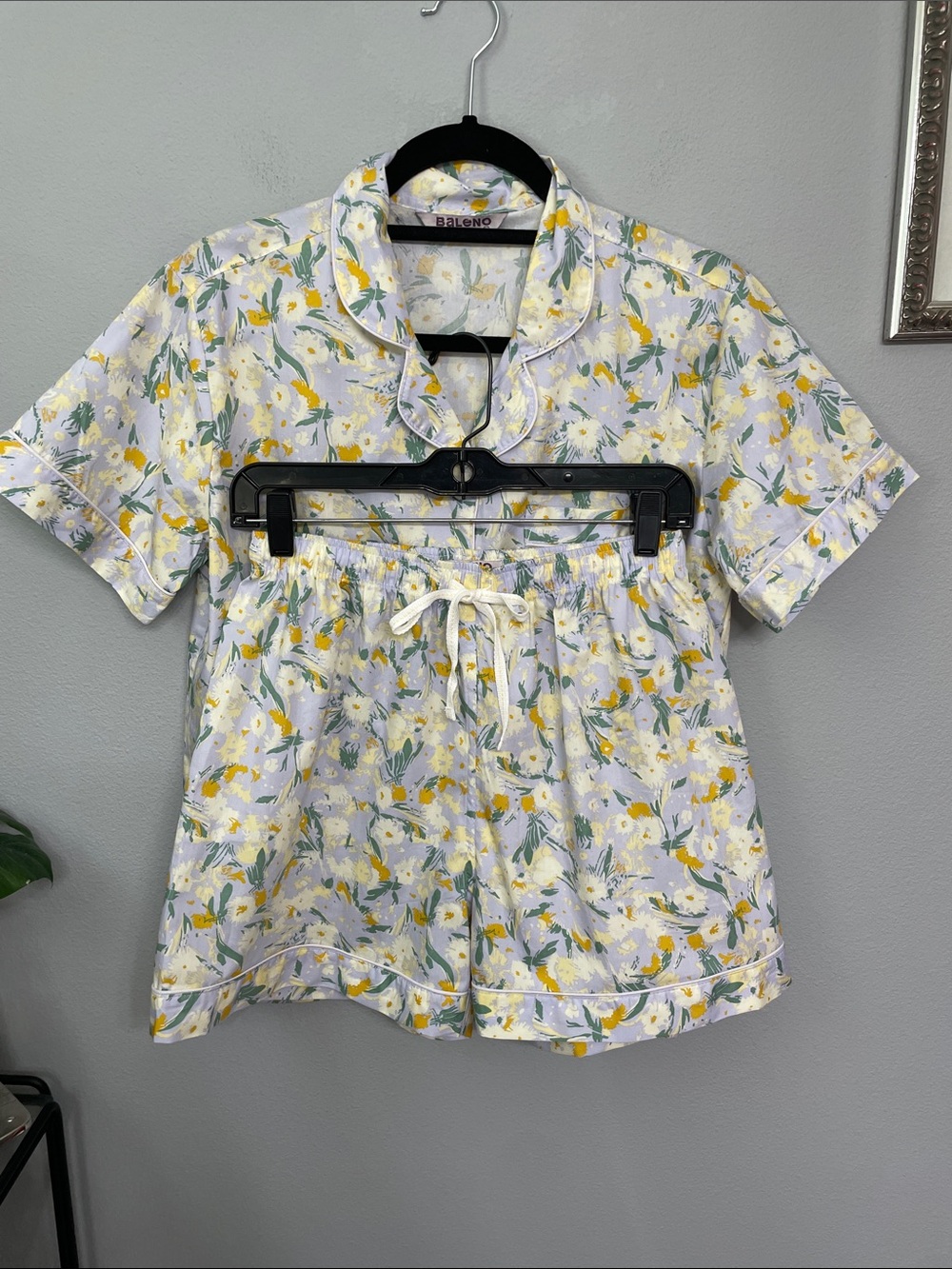 NWOT Baleno Womens Floral Cotton Pajama Set Short Sleeve Button-Up Top  M